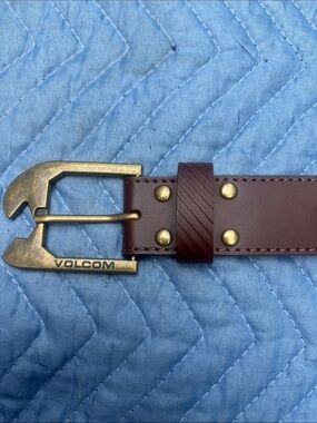 Volcom Brown Leather Belt with Antiqued Brass Buckle Bottle Opener